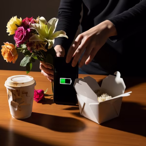 moderne vanitas øvelse Stillife med emballage, blomster og ikon fra modeltelefon